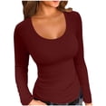 thumbnail image 1 of Sexlip Women's Ribbed Scoop Neck Slim Fitted T Shirts Basic Solid Long Sleeve Layering Tee Tops Red L, 1 of 3