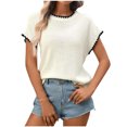 thumbnail image 1 of Sexlip Women's Ribbed Sweater Crew Neck Short Sleeve Loose Fit Floral Knit Pullover Tops Spring Summer Clothes White L, 1 of 9