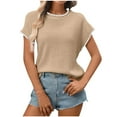 thumbnail image 1 of Sexlip Women's Ribbed Sweater Crew Neck Short Sleeve Loose Fit Floral Knit Pullover Tops Spring Summer Clothes Yellow S, 1 of 8