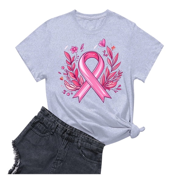 Sexlip Women's Ribbon Heart Print Short Sleeve T Shirt Meaningful Design Lightweight Material Daily Casual Wear Gray M