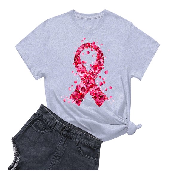 Sexlip Women's Ribbon Logo Print Short Sleeve T Shirt Versatile Design Lightweight Material Daily Casual Wear Gray XXXL