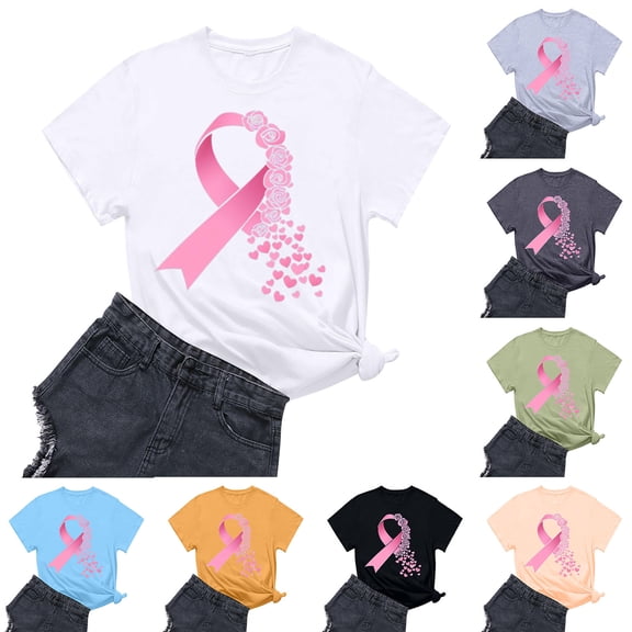 Sexlip Women's Ribbon Print Short Sleeve Loose T Shirt Soft Fabric Comfortable Design Daily Casual Wear Beige L