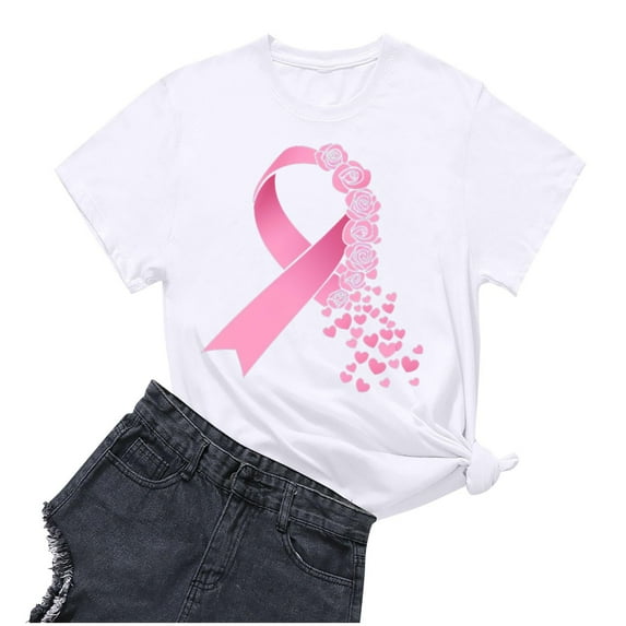 Sexlip Women's Ribbon Print Short Sleeve Loose T Shirt Soft Fabric Comfortable Design Daily Casual Wear White XXL
