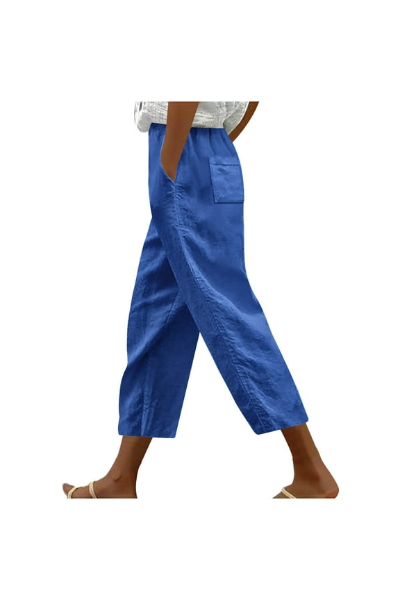 Women's Ruched Design Loose Straight Pants Comfortable Fabric Versatile Design Travel Weekend Wear Blue M