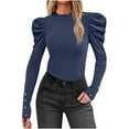 thumbnail image 1 of Sexlip Women's Ruffled Long Sleeve Shirts Dressy Fall Winter Going Out Tops Casual Round Neck Ribbed Ruched Y2K Clothes Blue S, 1 of 7