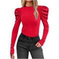 thumbnail image 1 of Sexlip Women's Ruffled Long Sleeve Shirts Dressy Fall Winter Going Out Tops Casual Round Neck Ribbed Ruched Y2K Clothes Red M, 1 of 7