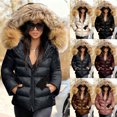 thumbnail image 1 of Sexlip Women's Shiny Puffer Coat with Detachable Faux Fur Collar Hooded Winter Casual Fashion Down Jacket Black L, 1 of 9