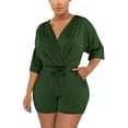thumbnail image 1 of Sexlip Women's Short Sleeve Loose Romper Shorts Elastic Waist Comfortable Material Relaxed Cut Street Casual Outfit Green XL, 1 of 5