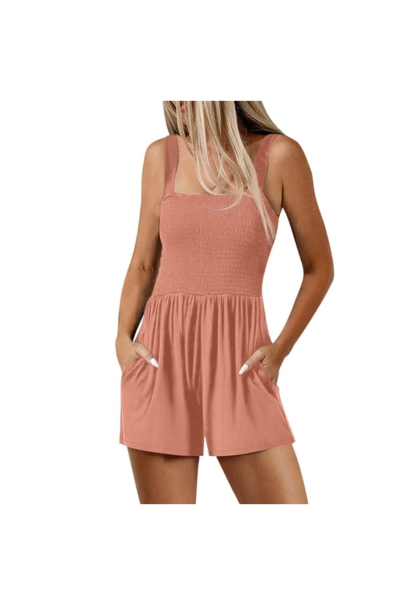 Women's Sleeveless Romper Shorts Pocket Design Adjustable Straps Relaxed Silhouette Daily Hangout Casual Wear Gold M