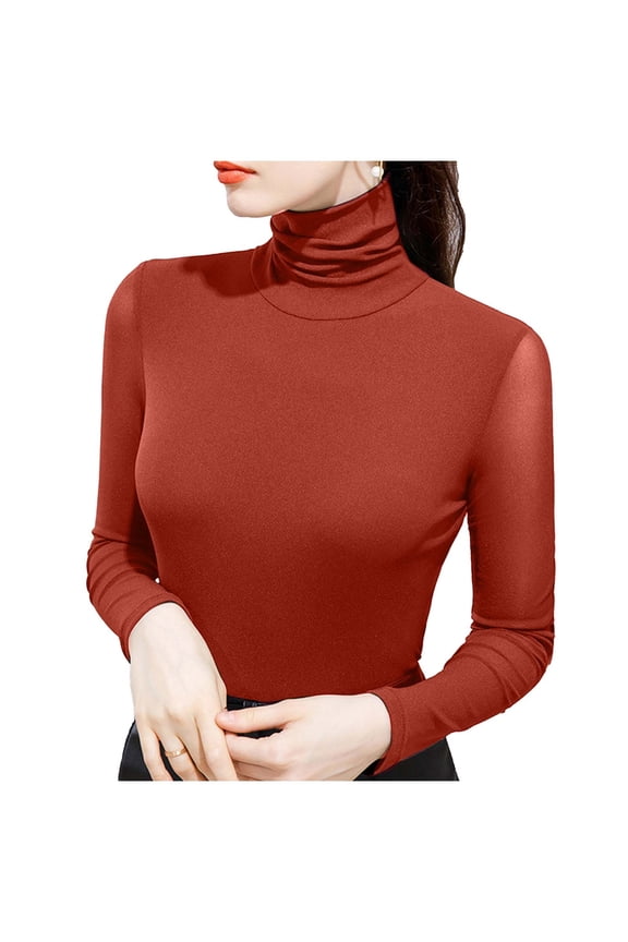 Women's Soft Long Sleeve High Neck Sheer Mesh Tops Pullover Baselayer Fitted Undershirts Lightweight Slim Trendy Shirts Gold XXXL