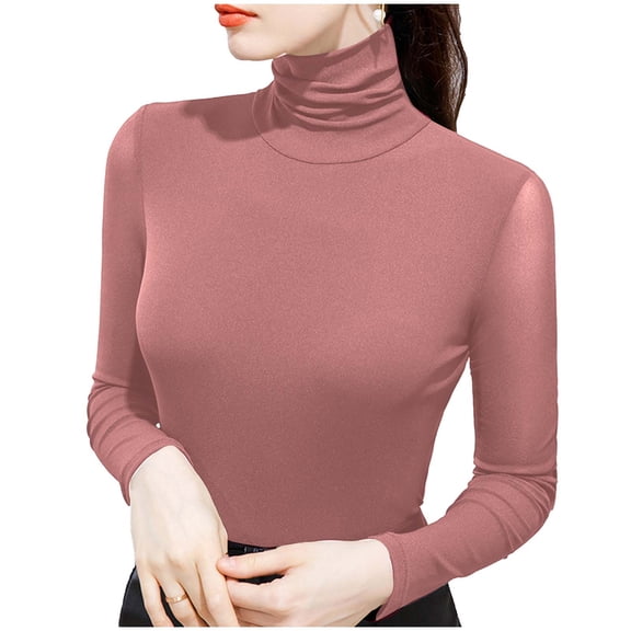Sexlip Women's Soft Long Sleeve High Neck Sheer Mesh Tops Pullover Baselayer Fitted Undershirts Lightweight Slim Trendy Shirts Pink XXXL