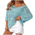 thumbnail image 1 of Sexlip Women's Spring Summer Crochet Hollow Out 3/4 Sleeve Pullover Sweater Off Shoulder T-Shirts Blue M, 1 of 6