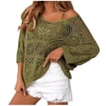 thumbnail image 1 of Sexlip Women's Spring Summer Crochet Hollow Out 3/4 Sleeve Pullover Sweater Off Shoulder T-Shirts Green XL, 1 of 6