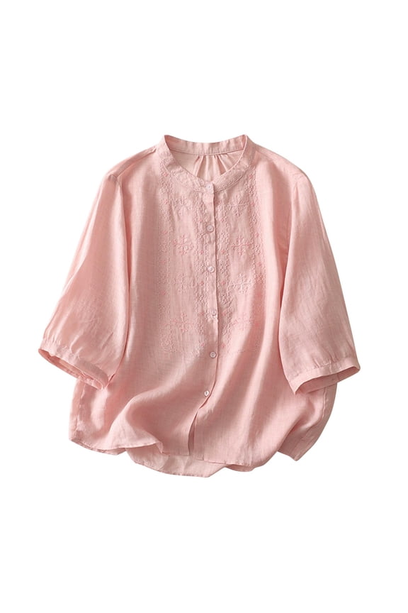 Women's Stand Collar Puff Sleeve Loose T Shirt Stylish Design Lightweight Material Daily Casual Wear Pink XXL