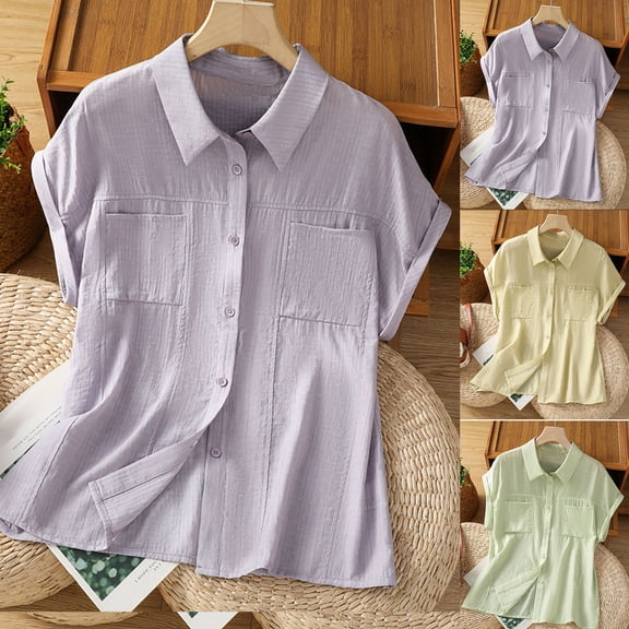 Sexlip Women's Striped Collared Short Sleeve Shirt Soft Fabric Comfortable Design Daily Casual Wear Green L