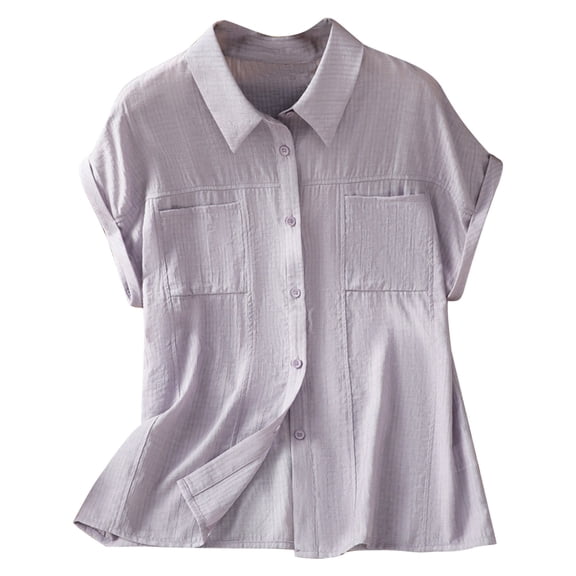 Sexlip Women's Striped Collared Short Sleeve Shirt Soft Fabric Comfortable Design Daily Casual Wear Purple XXL