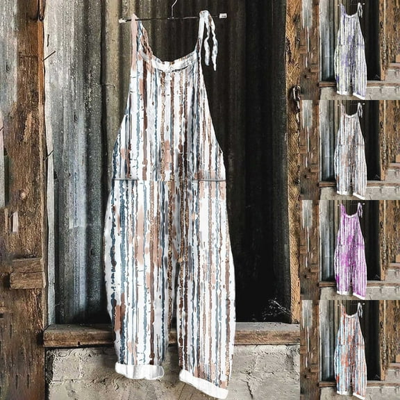 Sexlip Women's Striped Overalls Wide Leg Pants Adjustable Straps Relaxed Cut Durable Fabric Street Casual Wear Brown L