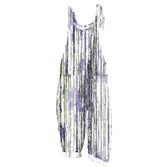 Sexlip Women's Striped Overalls Wide Leg Pants Adjustable Straps Relaxed Cut Durable Fabric Street Casual Wear Purple XXXL