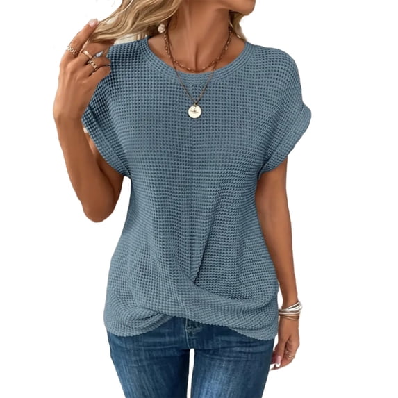 Sexlip Women's Striped Short Sleeve Loose Top Soft Fabric Comfortable Design Daily Casual Wear Blue L