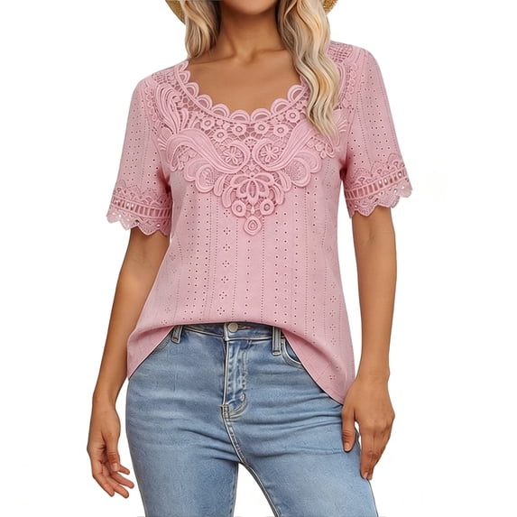 Sexlip Women's T-Shirt Round Neck Casual Solid Pattern Breathable Stylish Look Versatile Styling Breathable Wear Pink M