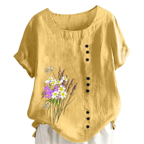 Sexlip Women's T-Shirt Round Neck Short Sleeve Breathable Comfortable Wear All Occasion Use Soft Comfortable Yellow M