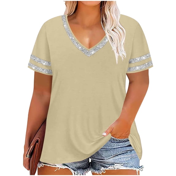Sexlip Women's T-Shirt Summer V-Neck Short Sleeve Loose Fit Great for Layering Comfortable Wear Suitable for Spring Weather Yellow S