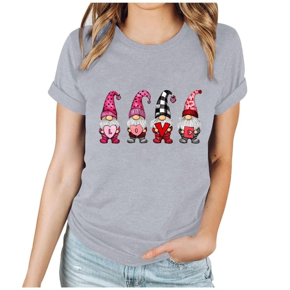 Sexlip Women's Text Print Short Sleeve T Shirt Stylish Design Lightweight Material Daily Casual Wear Gray S