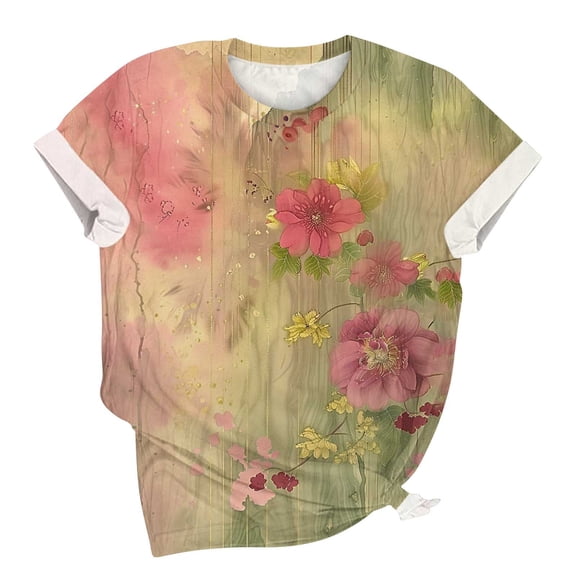 Sexlip Women's Tie-Dye Floral Short Sleeve T Shirt Artistic Design Soft Fabric Daily Casual Wear Multicolor XXL