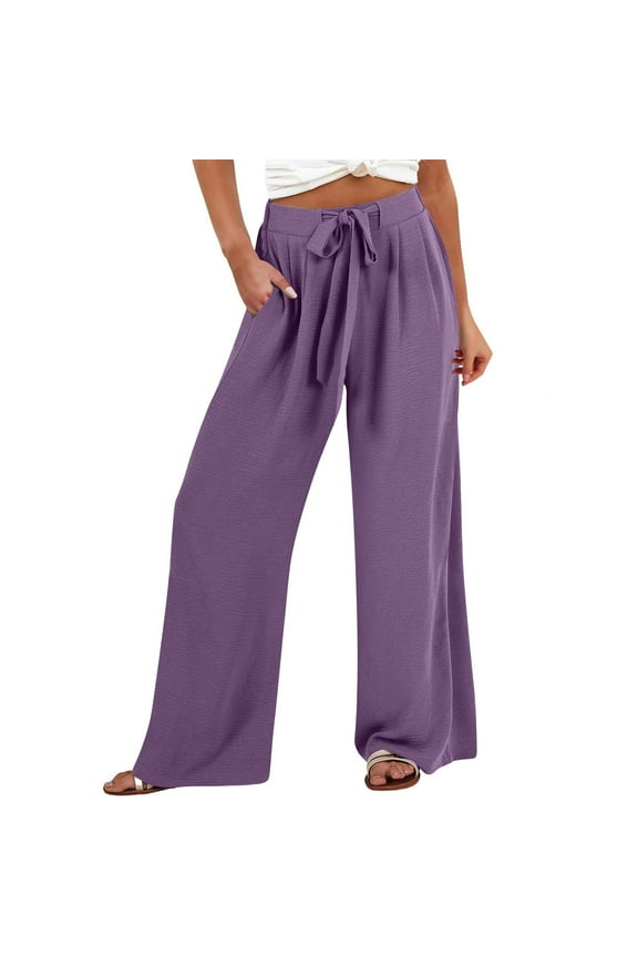 Women's Tie Waist Drape Wide Leg Pants Soft Fabric Stylish Design Street Daily Vacation Wear Purple S