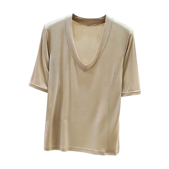 Sexlip Women's Top V-Neck Casual Solid Pattern Stylish Look All Occasion Use Soft Comfortable Perfect for Casual Outings Beige XXL