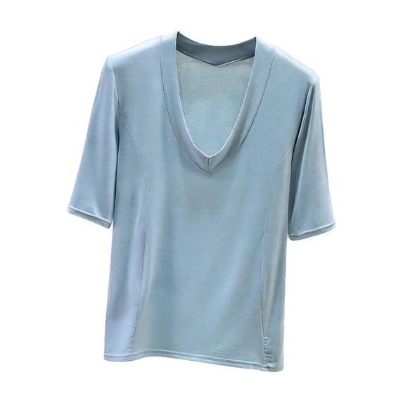 Sexlip Women's Top V-Neck Casual Solid Pattern Stylish Look All Occasion Use Soft Comfortable Perfect for Casual Outings Blue XL