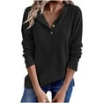thumbnail image 1 of Sexlip Women's Trendy Half Button Down Shirt Casual V Neck Sweatshirt Oversized Long Sleeve Ribbed Pullover Tops Black XL, 1 of 5