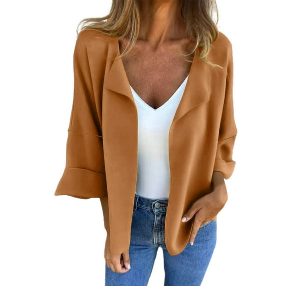 Sexlip Women's Tweed Plaid Blazer Jacket - Warm Open Front Stand Collar Fully Lined Casual Fashion Work Coat Orange XXL