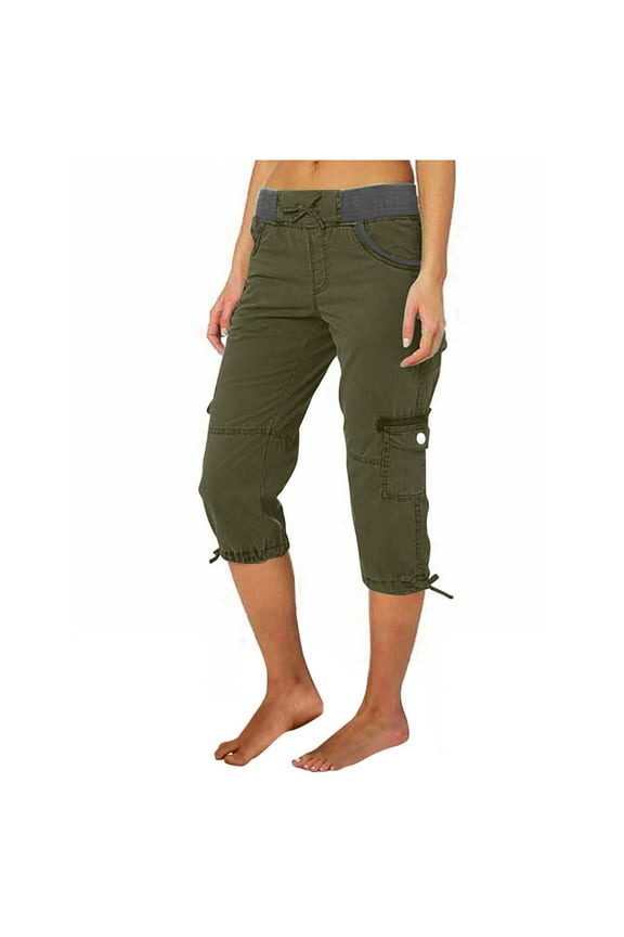 Women's Utility Pocket Cargo Capri Pants Elastic Waist Durable Fabric Outdoor Casual Hangout Wear Brown M