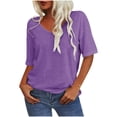 thumbnail image 1 of Sexlip Women's V Neck Short Sleeve Loose Top Comfortable Fabric Stylish Design Daily Casual Wear Purple L, 1 of 6