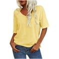 thumbnail image 1 of Sexlip Women's V Neck Short Sleeve Loose Top Comfortable Fabric Stylish Design Daily Casual Wear Yellow L, 1 of 6