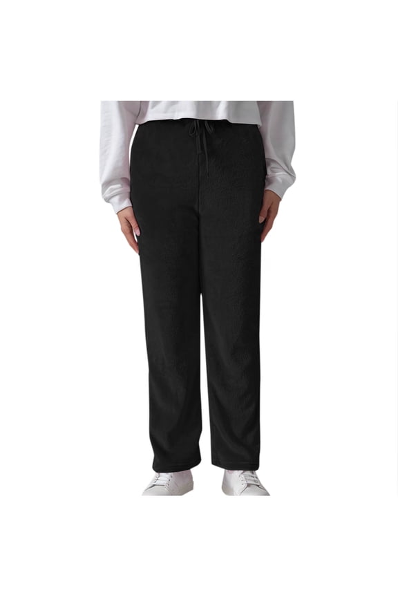 Women's Velour Pants Soft Velvet Straight Leg Sweatpants Elastic Waist Warm Lounge Pant with Pockets Black S