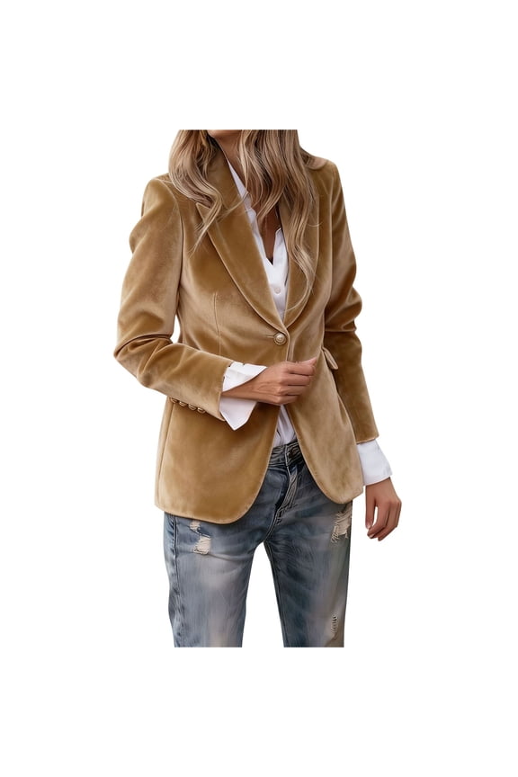 Women's Velvet Blazer Suit Jackets Business Casual Button Up Fall Winter Outerwear Work Office Coats Yellow S
