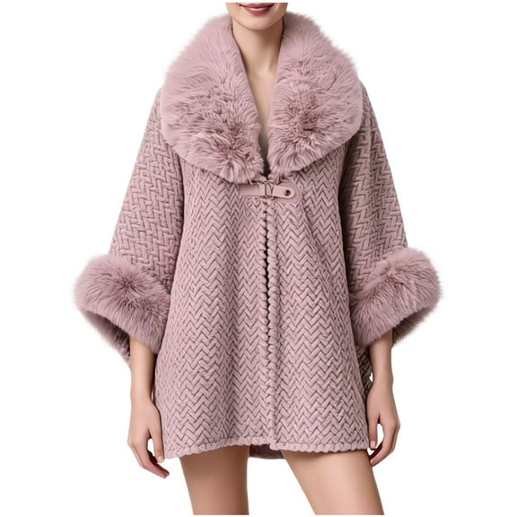 Sexlip Women's Warm Shawl Faux Fur Collar Wrap Cape Fuzzy Soft Comfort Thermal Shawl Winter Plus Size Outwear Pink Free Size