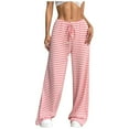 thumbnail image 1 of Sexlip Women's Wide Leg Pants Striped Elastic High Waisted Casual Knit Palazzo Pants Drawstring Lounge Pajama Trousers Pink M, 1 of 5