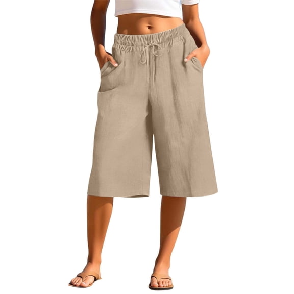 Sexlip Women's Wide Leg preppy style Pants All Season wide leg elastic waist cotton linen cotton solid color with pockets Yellow XL