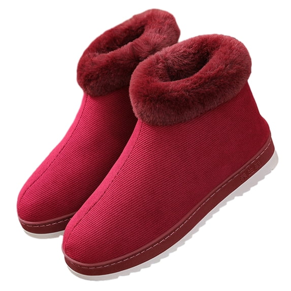 Sexlip Women's Winter Boots Fuzzy Lined Plush Indoor Outdoor Warm Shoes Slip on Ankle Booties Casual Tapered Sole Shoes Red 40-41