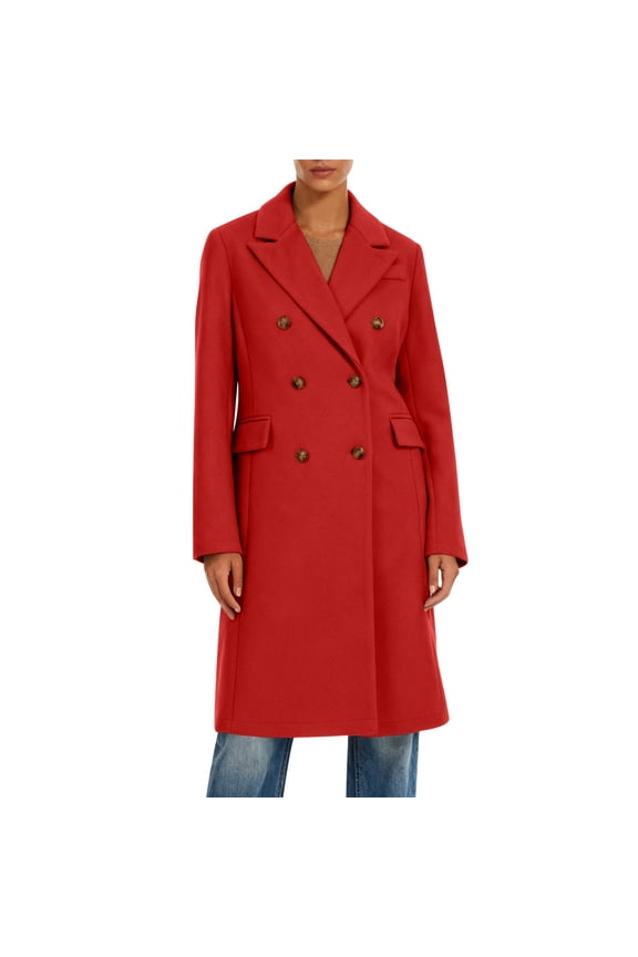 Women's Winter Coat Elegant Notched Lapel Double Breasted Trench Coat Red L