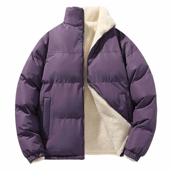 Sexlip Women's Winter Down Puffer Jackets Stand Collar Zip Up Water Resistant Warm Padded Quilted Coat with Pockets Purple L
