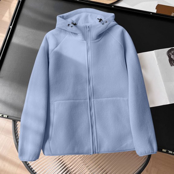 Sexlip Women's Winter Fleece Lined Hoodie - Solid Color Zip Up Long Sleeve Sweatshirt with Pockets, Cozy Thermal Hooded Jacket Blue XXL