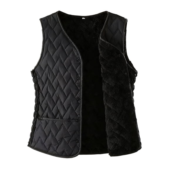Sexlip Women's Winter Vest Sherpa Fleece Lined Puffer Vest Warm Lightweight Sleeveless Jackets Outerwear With Pockets Black M