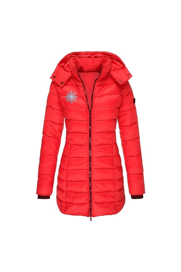 Women's Winter Warm Coat Packable Long Hooded Outwear Vegan Down Parka Jacket Red XXL