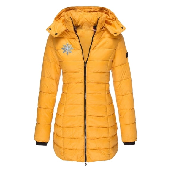 Sexlip Women's Winter Warm Coat Packable Long Hooded Outwear Vegan Down Parka Jacket Yellow S