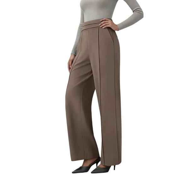 Sexlip Women's Yoga Pants All Season straight fit relaxed fit high waist solid color with pockets casual yoga Brown S