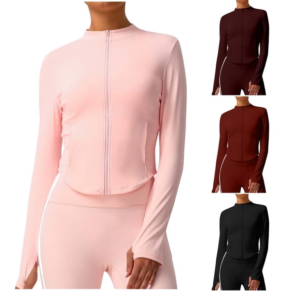 Sexlip Women's Zip Up Athletic Jackets Cropped Long Sleeve Workout Tops Fall Slim Fitted Yoga Gym Shirts Black L